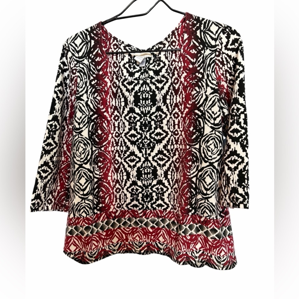 Chico's Black and Red Abstract Blouse